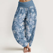 Buddha Stones Cotton Retro Layered Petals Pattern Women's Elastic Waist Harem Pants - CornflowerBlue - US16，UK/AU20，EU48 (3XL) - image 8