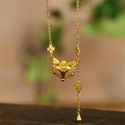 Buddha Stone 24k Gold Plated Brass Fox Flower Design Tassel Pendant Necklace - image 4