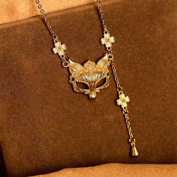 Buddha Stone 24k Gold Plated Brass Fox Flower Design Tassel Pendant Necklace - image 3