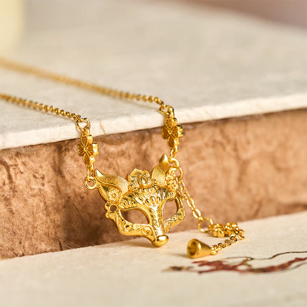 Buddha Stone 24k Gold Plated Brass Fox Flower Design Tassel Pendant Necklace - image 2
