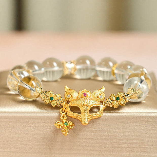 Buddha Stones Fox Cross Charm White Crystal Beaded Protection Bracelet - White Crystal(Wrist Circumference: 14-19cm) - image 0