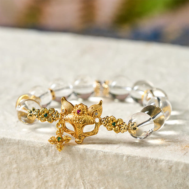 Buddha Stones Fox Cross Charm White Crystal Beaded Protection Bracelet - image 4