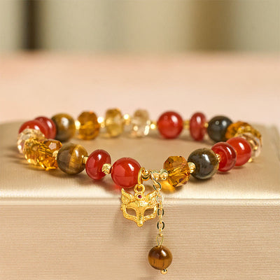 Buddha Stones Red Agate Tiger Eye Fox Charm Calm Beaded Bracelet - Red Agate(Wrist Circumference: 14-19cm) - image 0