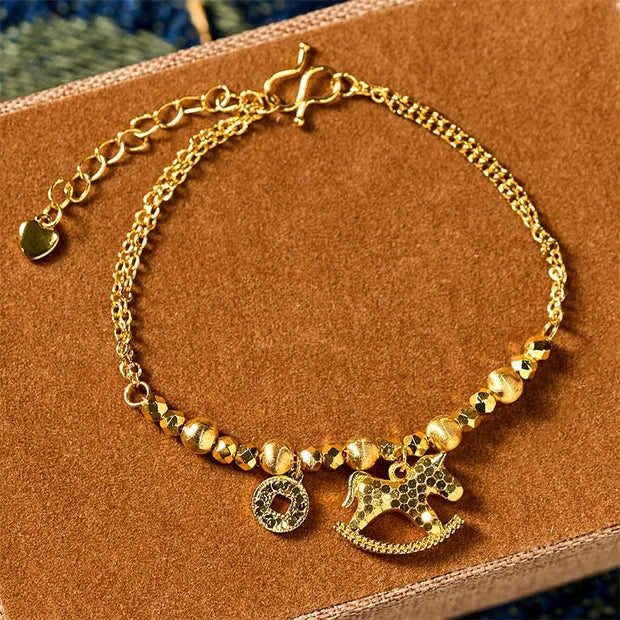 Buddha Stones Chinese Zodiac Year Of The Horse 24k Gold Plated Copper Coin Luck Bracelet - Horse(Wrist Circumference: 14-16cm) - image 0