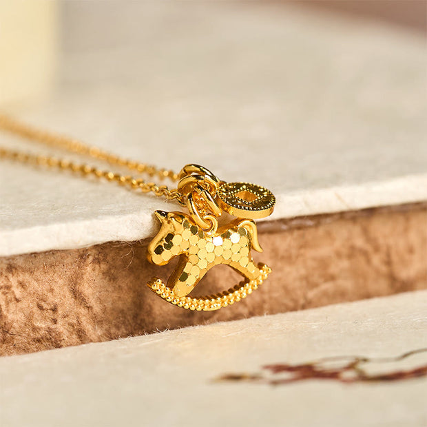 Buddha Stones Year Of The Horse 24k Gold Plated Copper Coin Necklace Pendant - Copper Rocking Horse - image 0