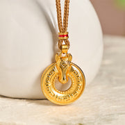 Buddha Stones Year Of The Horse Peace Buckle Fu Character Gold Plated Copper Energy Necklace Pendant - image 2