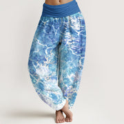 Buddha Stones Cotton Lively Ocean Seashells Coral Pattern Women's Elastic Waist Harem Pants - DodgerBlue - US16，UK/AU20，EU48 (3XL) - image 0