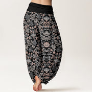 Buddha Stones Pure Cotton Complicated Flower Leaves Vine Pattern Women's Elastic Waist Harem Pants - image 1