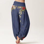 Buddha Stones Pure Cotton Colourful Flower Leaves Patterns Women's Elastic Waist Harem Pants - image 6