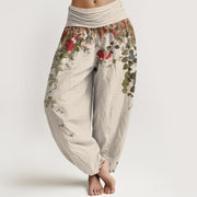 Buddha Stones Pure Cotton Colourful Flower Leaves Patterns Women's Elastic Waist Harem Pants - Beige - US16，UK/AU20，EU48 (3XL) - image 8