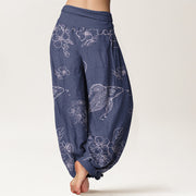 Buddha Stones Pure Cotton Exquisite Koi Fish Flowers Patterns Women's Elastic Waist Harem Pants - image 1
