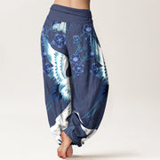 Buddha Stones Pure Cotton Cranes Flowers Clouds Waves Patterns Women's Elastic Waist Harem Pants - image 1