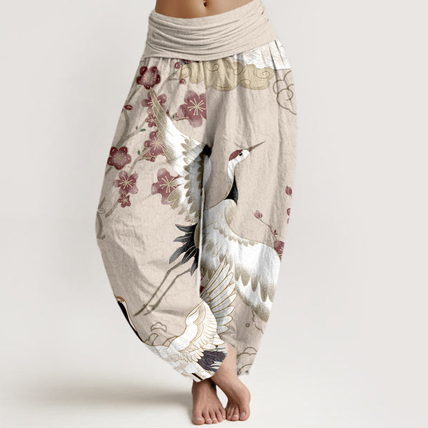Buddha Stones Pure Cotton Cranes Flowers Clouds Waves Patterns Women's Elastic Waist Harem Pants - PapayaWhip - US16，UK/AU20，EU48 (3XL) - image 5