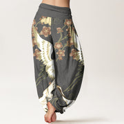 Buddha Stones Pure Cotton Cranes Flowers Clouds Waves Patterns Women's Elastic Waist Harem Pants - image 9