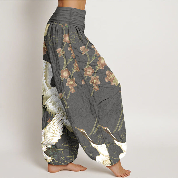 Buddha Stones Pure Cotton Cranes Flowers Clouds Waves Patterns Women's Elastic Waist Harem Pants - image 10