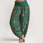 Buddha Stones Pure Cotton Brilliant Flowers Berries Leaves Pattern Women's Elastic Waist Harem Pants - Green - US16，UK/AU20，EU48 (3XL) - image 5