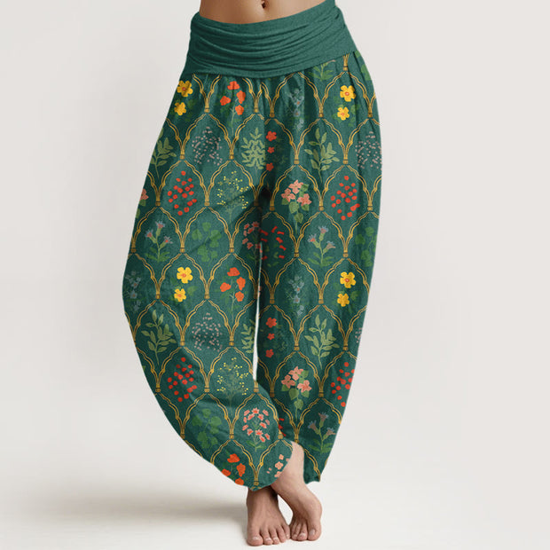 Buddha Stones Pure Cotton Brilliant Flowers Berries Leaves Pattern Women's Elastic Waist Harem Pants - Green - US16，UK/AU20，EU48 (3XL) - image 5