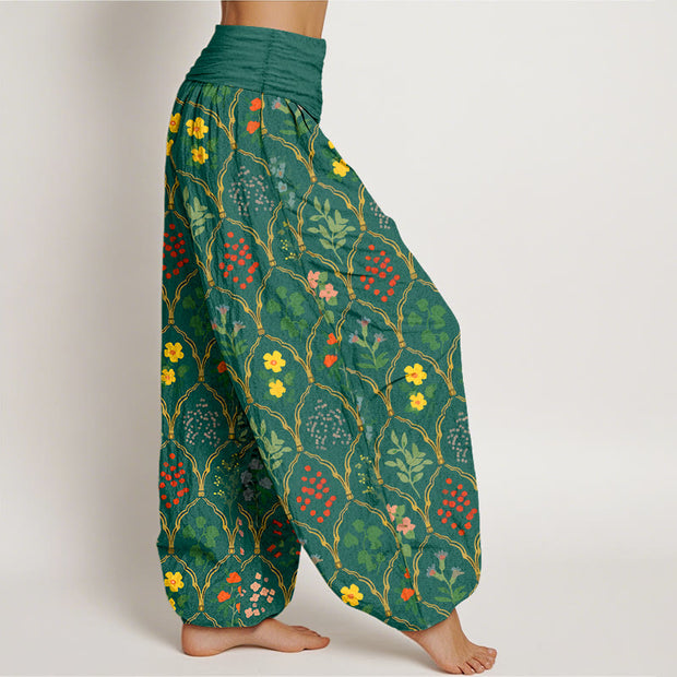 Buddha Stones Pure Cotton Brilliant Flowers Berries Leaves Pattern Women's Elastic Waist Harem Pants - image 7