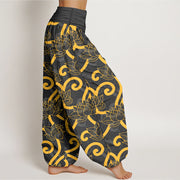 Buddha Stones Pure Cotton Elegant Gorgeous Lotus Scroll Pattern Women's Elastic Waist Harem Pants - image 7