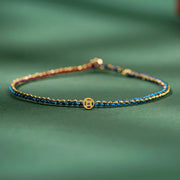 Buddha Stones Colorful Rope Luck Coin Bead Abundance Extra Thin Braided Bracelet - Dark Blue - Rope With Copper Coin - 20cm - image 18