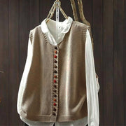 Buddha Stones Colorful Buttons Women's Sleeveless Cotton Knitted Vest Waistcoat - Tan - US4-6，UK/AU8-10，EU36-38 (F) - image 1