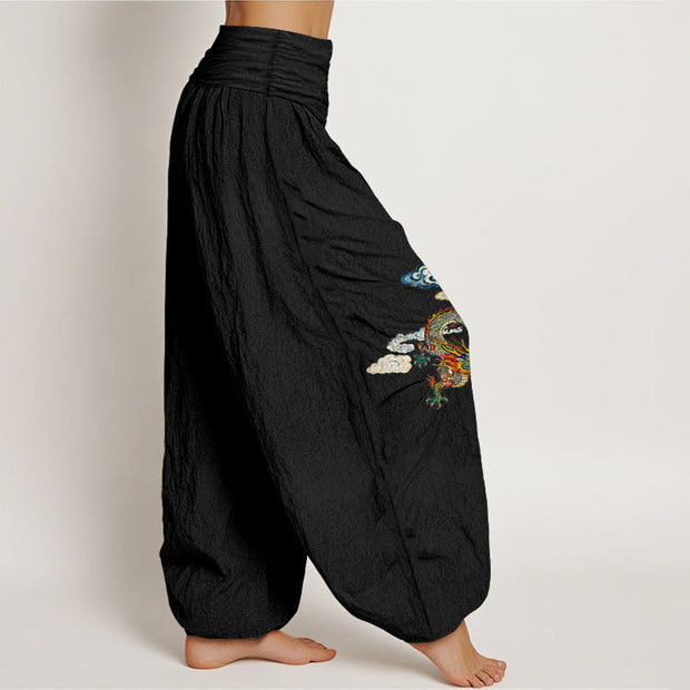 Buddha Stones Pure Cotton Colorful Dragon Cloud Pattern Women's Elastic Waist Harem Pants - image 2