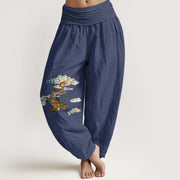 Buddha Stones Pure Cotton Colorful Dragon Cloud Pattern Women's Elastic Waist Harem Pants - MidnightBlue - US16，UK/AU20，EU48 (3XL) - image 5