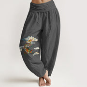 Buddha Stones Pure Cotton Colorful Dragon Cloud Pattern Women's Elastic Waist Harem Pants - Gray - US16，UK/AU20，EU48 (3XL) - image 8