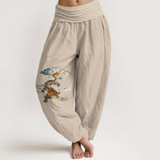 Buddha Stones Pure Cotton Colorful Dragon Cloud Pattern Women's Elastic Waist Harem Pants - PapayaWhip - US16，UK/AU20，EU48 (3XL) - image 11