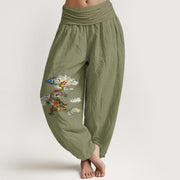 Buddha Stones Pure Cotton Colorful Dragon Cloud Pattern Women's Elastic Waist Harem Pants - OliveDrab - US16，UK/AU20，EU48 (3XL) - image 14