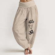 Buddha Stones Pure Cotton Lotus Heart Shape Om Symbol Pattern Women's Elastic Waist Harem Pants - PapayaWhip - US16，UK/AU20，EU48 (3XL) - image 11