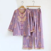 Buddha Stones 2pcs Frog-Button Printed Long Sleeve Cardigan Shirt Pants With Pockets Cotton Set  - Orchid - US8-10，UK/AU12-14，EU40-42 (XL) - image 19