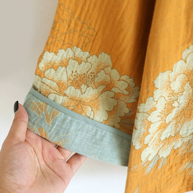 Buddha Stones 2pcs Frog-Button Printed Long Sleeve Cardigan Shirt Pants With Pockets Cotton Set  - image 6