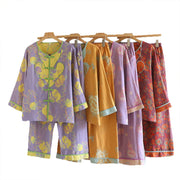 Buddha Stones 2pcs Frog-Button Printed Long Sleeve Cardigan Shirt Pants With Pockets Cotton Set  - image 26