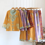 Buddha Stones 2pcs Frog-Button Printed Long Sleeve Cardigan Shirt Pants With Pockets Cotton Set  - image 24