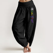 Buddha Stones Pure Cotton Om Symbol Tibetan Script Pattern Women's Elastic Waist Harem Pants - Black - US16，UK/AU20，EU48 (3XL) - image 0