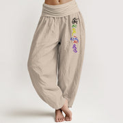 Buddha Stones Pure Cotton Om Symbol Tibetan Script Pattern Women's Elastic Waist Harem Pants - PapayaWhip - US16，UK/AU20，EU48 (3XL) - image 11