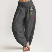 Buddha Stones Pure Cotton Om Symbol Tibetan Script Pattern Women's Elastic Waist Harem Pants - Gray - US16，UK/AU20，EU48 (3XL) - image 8
