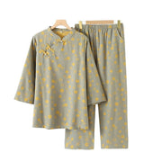 Buddha Stones 2pcs Jacquard Floral Long Sleeve Frog-Button Shirt Pants With Pockets Cotton Set  - image 4