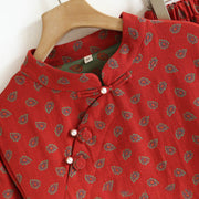 Buddha Stones 2pcs Jacquard Floral Long Sleeve Frog-Button Shirt Pants With Pockets Cotton Set  - image 9