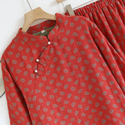 Buddha Stones 2pcs Jacquard Floral Long Sleeve Frog-Button Shirt Pants With Pockets Cotton Set  - image 8