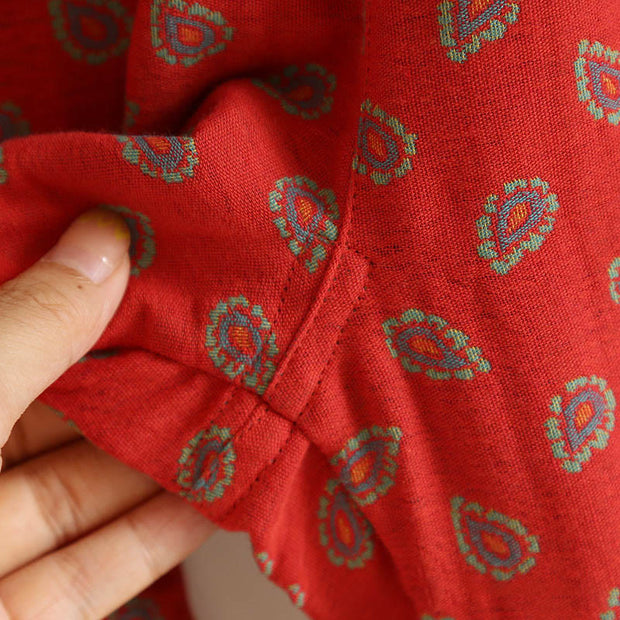 Buddha Stones 2pcs Jacquard Floral Long Sleeve Frog-Button Shirt Pants With Pockets Cotton Set  - image 14