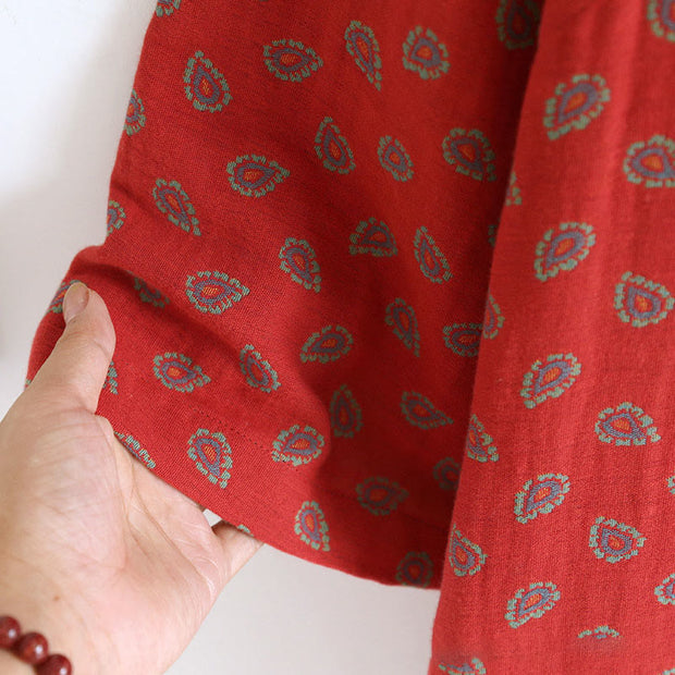 Buddha Stones 2pcs Jacquard Floral Long Sleeve Frog-Button Shirt Pants With Pockets Cotton Set  - image 12