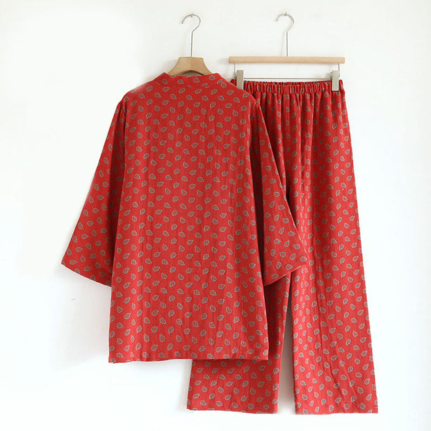 Buddha Stones 2pcs Jacquard Floral Long Sleeve Frog-Button Shirt Pants With Pockets Cotton Set  - image 6