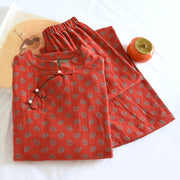 Buddha Stones 2pcs Jacquard Floral Long Sleeve Frog-Button Shirt Pants With Pockets Cotton Set  - image 7