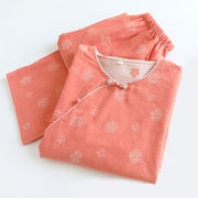 Buddha Stones 2pcs FLoral Pattern Long Sleeve Crew Neck Button Design Shirt Pants With Pockets Cotton Set  - image 3