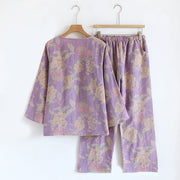 Buddha Stones 2pcs FLoral Pattern Long Sleeve Crew Neck Button Design Shirt Pants With Pockets Cotton Set  - image 7