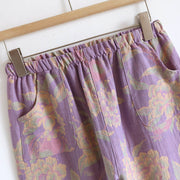 Buddha Stones 2pcs FLoral Pattern Long Sleeve Crew Neck Button Design Shirt Pants With Pockets Cotton Set  - image 19