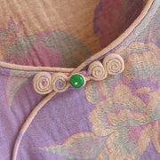 Buddha Stones 2pcs FLoral Pattern Long Sleeve Crew Neck Button Design Shirt Pants With Pockets Cotton Set  - image 10