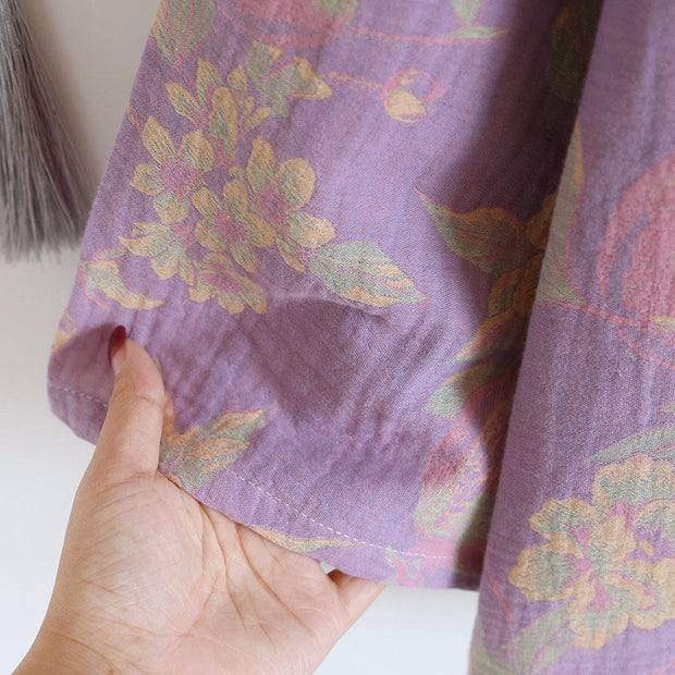 Buddha Stones 2pcs FLoral Pattern Long Sleeve Crew Neck Button Design Shirt Pants With Pockets Cotton Set  - image 12